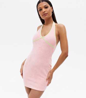 NA-KD Pink Towelling Mini Halter Bodycon Dress