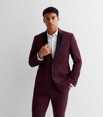 Burgundy Contrast Collar Slim Suit Jacket