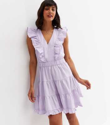 VILA Lilac Open Back Ruffle Tiered Mini Dress