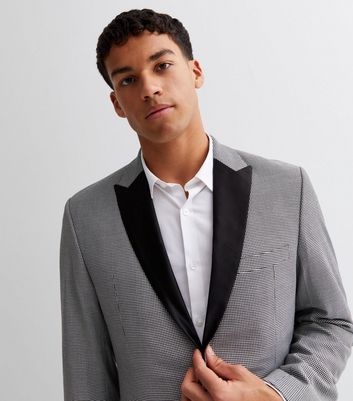 Men's Black Check Contrast Collar Slim Fit Suit Jacket New Look