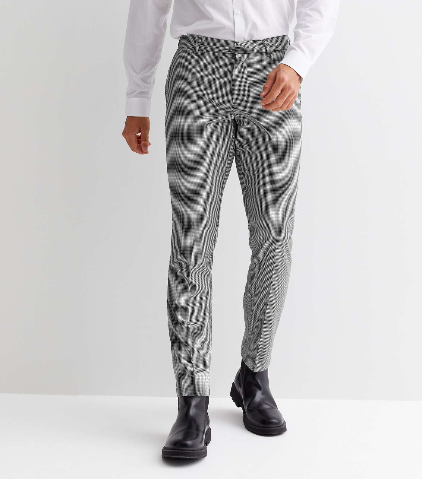 Black Check Slim Fit Suit Trousers Image 2