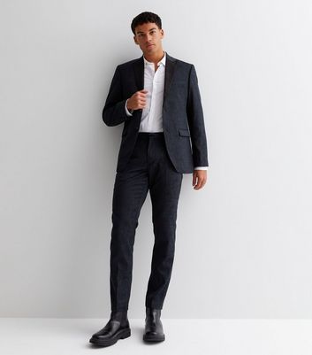 Men's Navy Paisley Jacquard Slim Fit Suit Trousers New Look