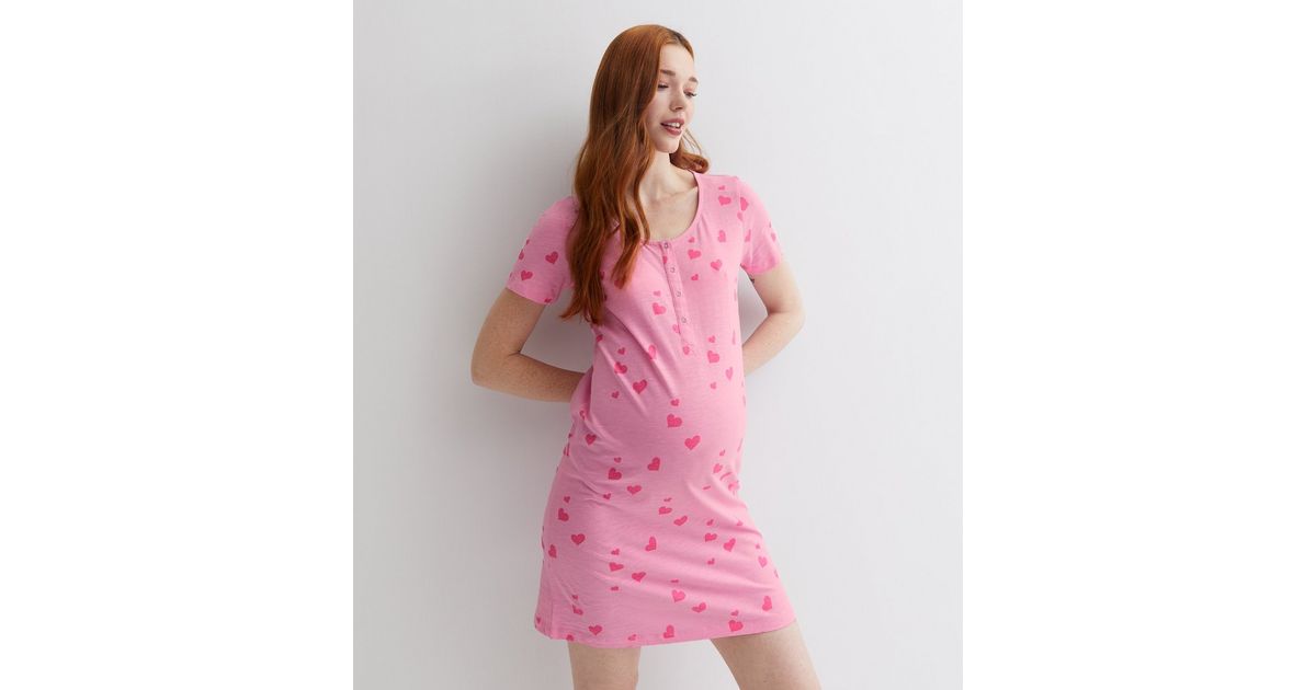 Mamalicious Maternity Pink Heart Nightdress New Look