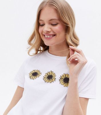 White Sunflower Crew Neck T-Shirt | New 