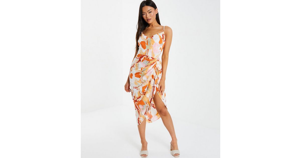 QUIZ Multicoloured Tie Dye Strappy Ruched Midi Dress New Look