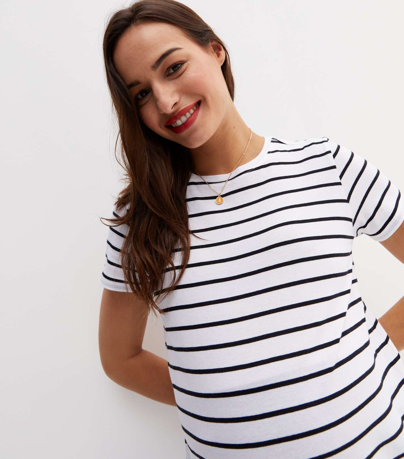Maternity White Stripe Short Sleeve T-Shirt Image 3