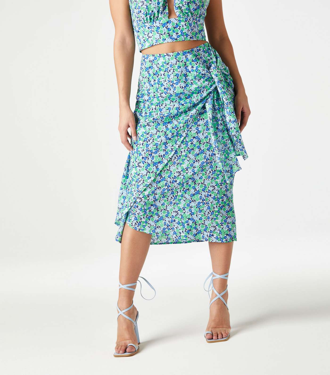 Urban Bliss Blue Floral Tie Side Midi Skirt Image 3