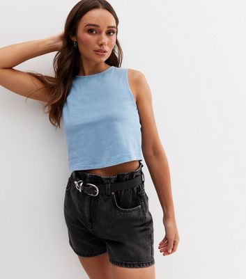 New Look Women's Plus Size Pale Blue Acid Wash Crew Neck Crop Vest Curves - UK 18