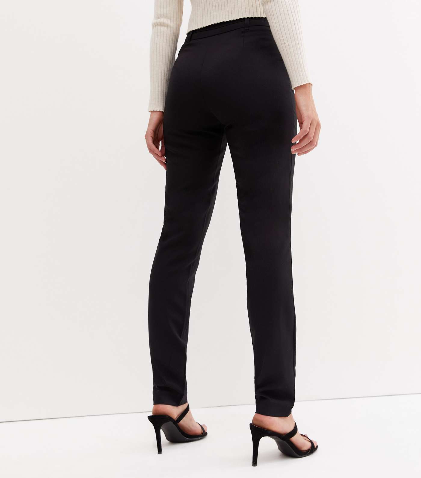 Black High Waist Long Length Slim Trousers Image 4