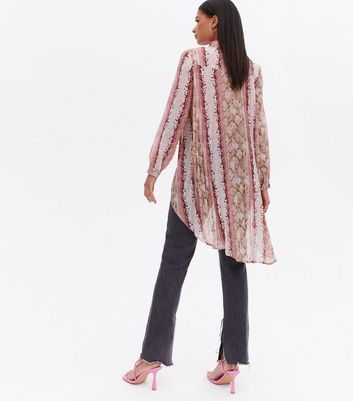 Pink Snake Print Pleated Long Dip Hem Shirt New Look