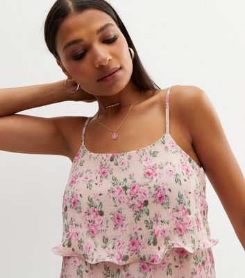 Pink Floral Plissé Tiered Cami