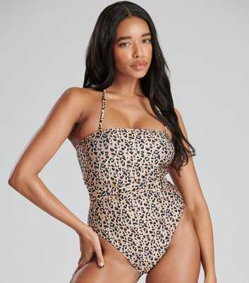 South Beach Brown Leopard Print Halter Swimsuit