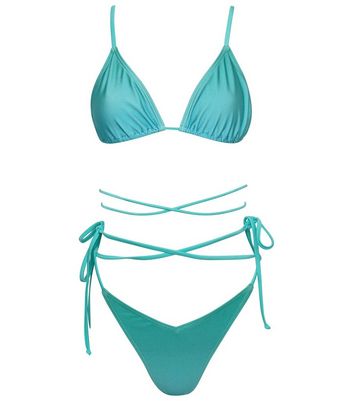 Click to view product details and reviews for South Beach Bright Blue Strappy Bikini Top And Bottoms New Look.