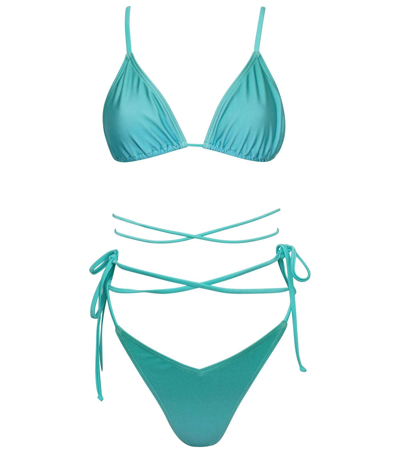 South Beach Bright Blue Strappy Bikini Top and Bottoms Image 6