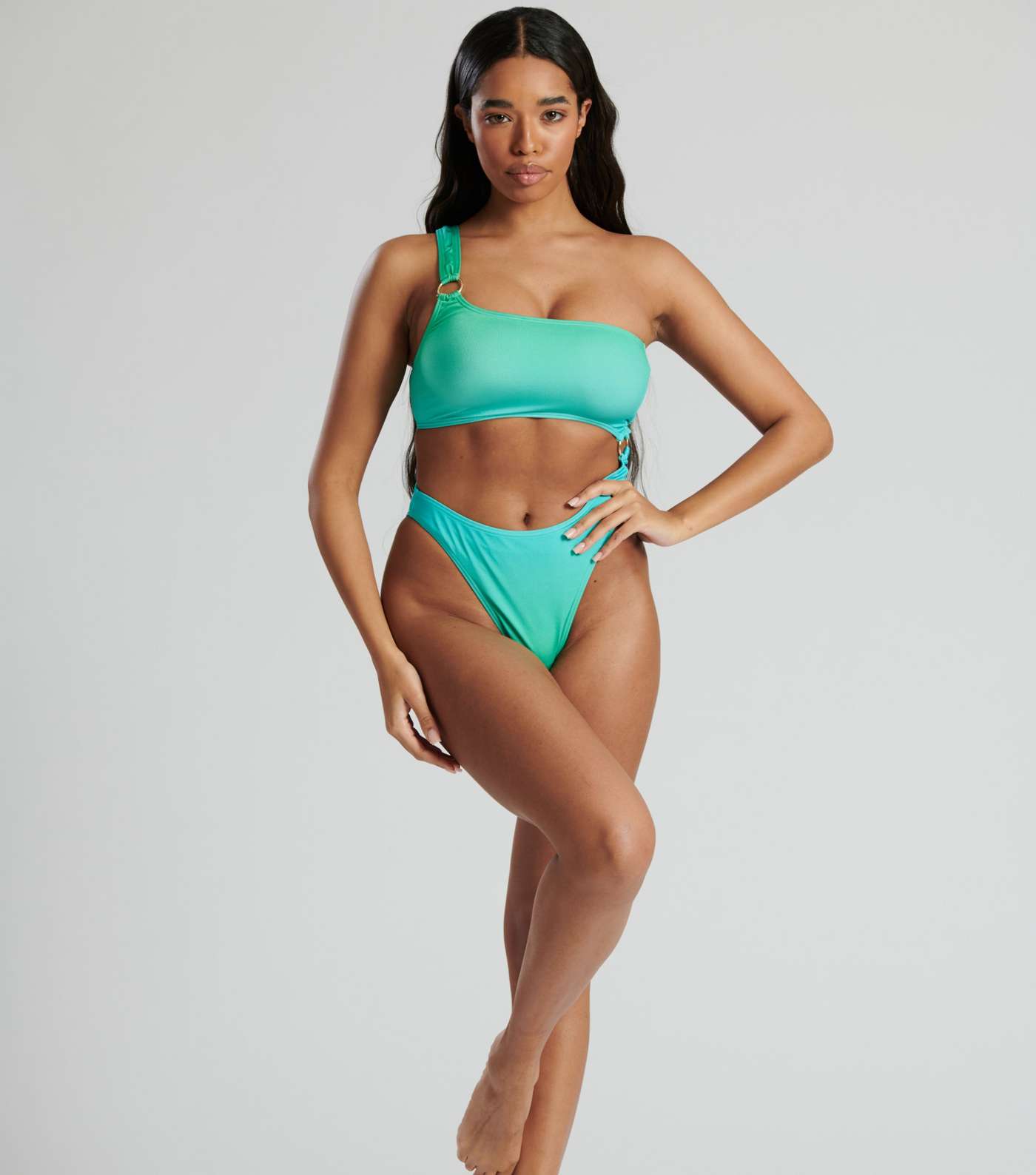 South Beach Bright Blue One Shoulder Cut Out Swimsuit Image 2