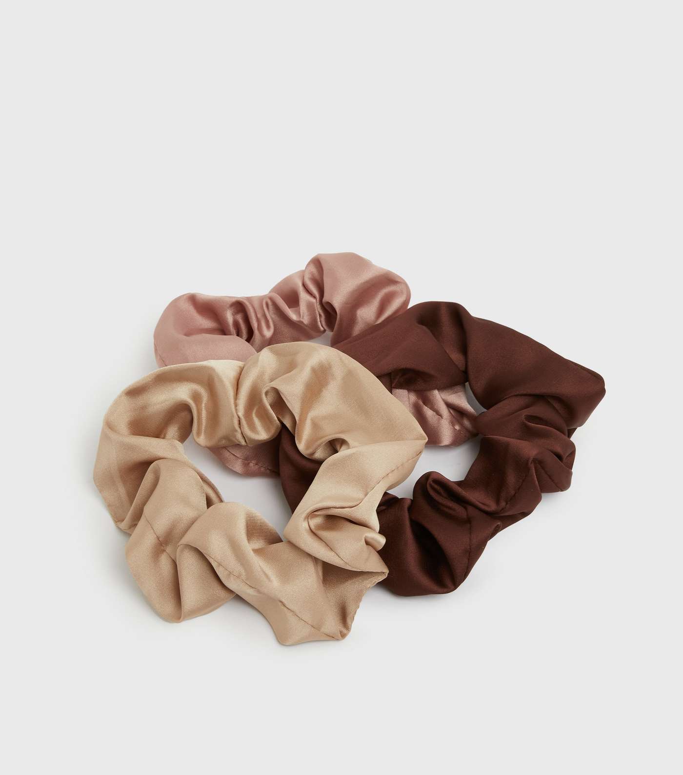 3 Pack Brown and Stone Satin Scrunchies