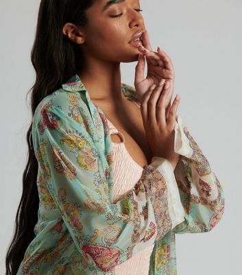 South Beach Light Green Paisley Chiffon 