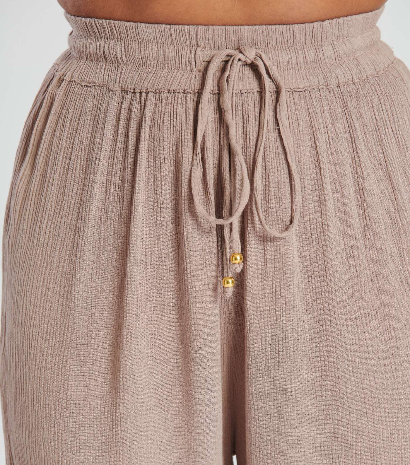 South Beach Light Brown Crinkle Tie Crop Top and Split Trouser Set Image 4