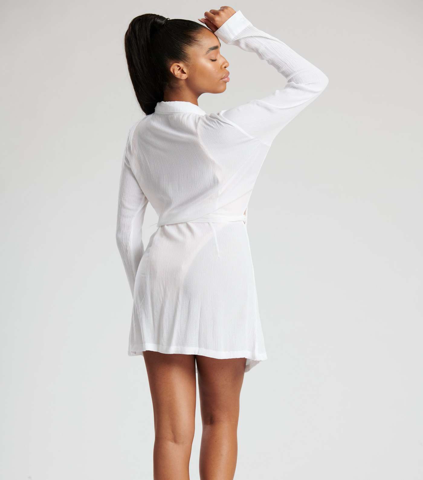 South Beach White Crinkle Wrap Shirt Dress Image 3
