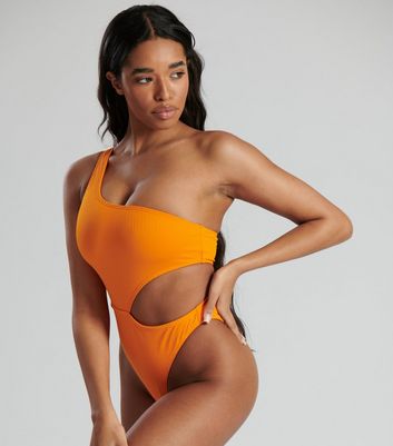 Click to view product details and reviews for South Beach Bright Orange Textured Cut Out Swimsuit New Look.