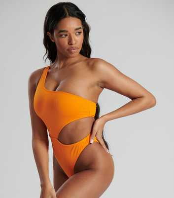 South Beach Bright Orange Textured Cut Out Swimsuit