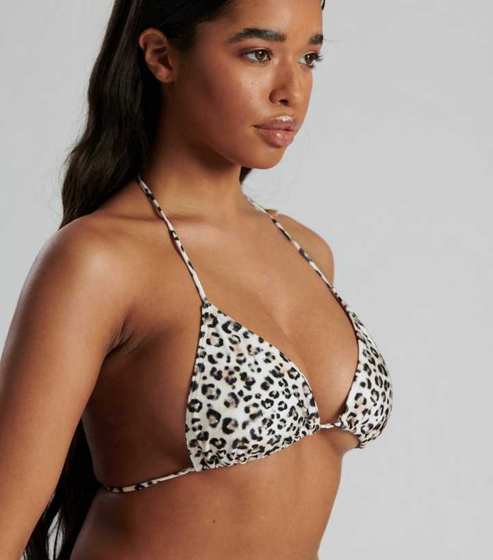 Mariscos marcador Antología South Beach White Leopard Print Triangle Bikini Set | New Look