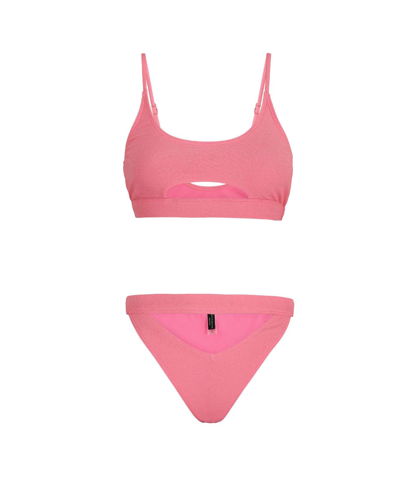South Beach Bright Pink Metallic Cut Out Bikini Set Image 5