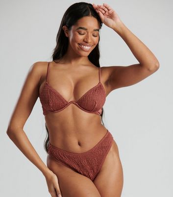 Click to view product details and reviews for South Beach Rust Crinkle Underwired Bikini Set New Look.