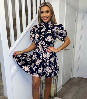 Click to view product details and reviews for Ax Paris Navy Floral Button Front Mini Dress New Look.