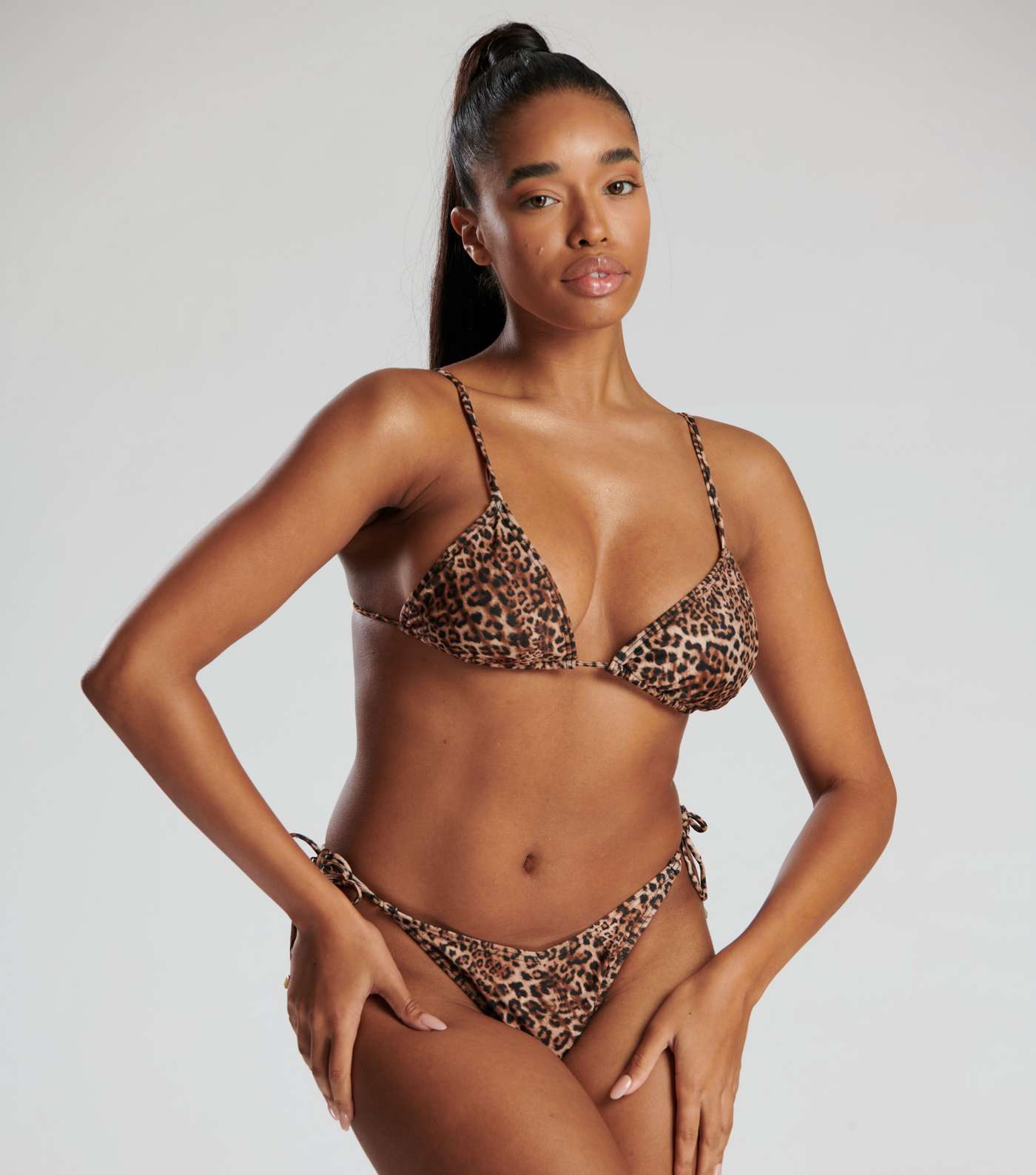 South Beach Brown Leopard Print Triangle Bikini Set Image 2