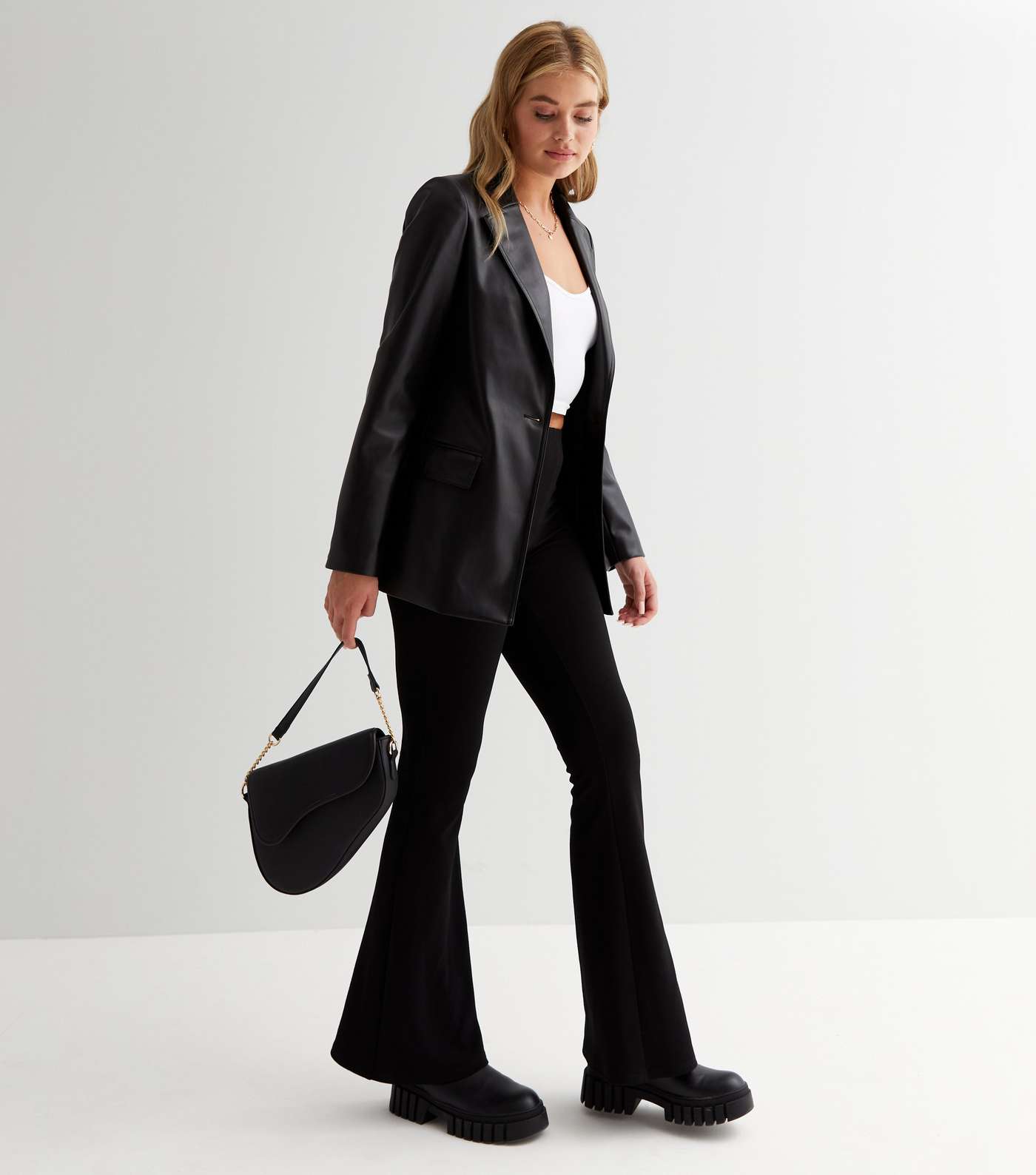 Tall Black Leather-Look Blazer Image 2