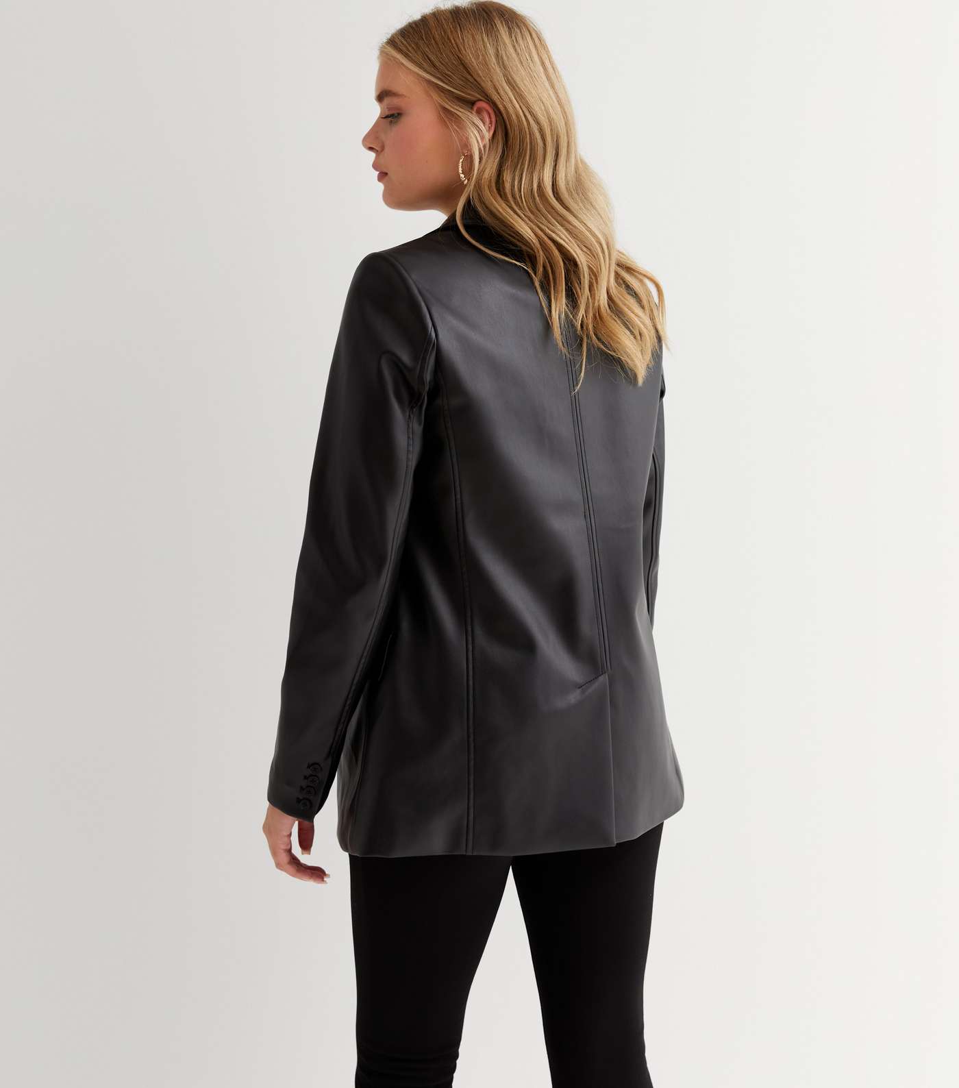 Tall Black Leather-Look Blazer Image 4