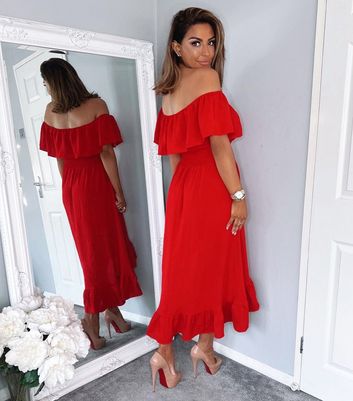 Red bardot sales midi dress