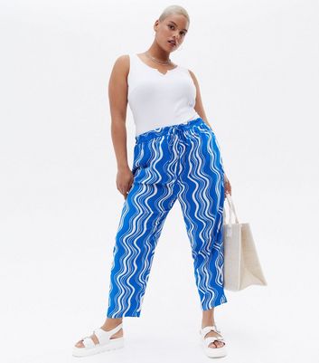 Curves Blue Swirl Tie Waist Joggers 