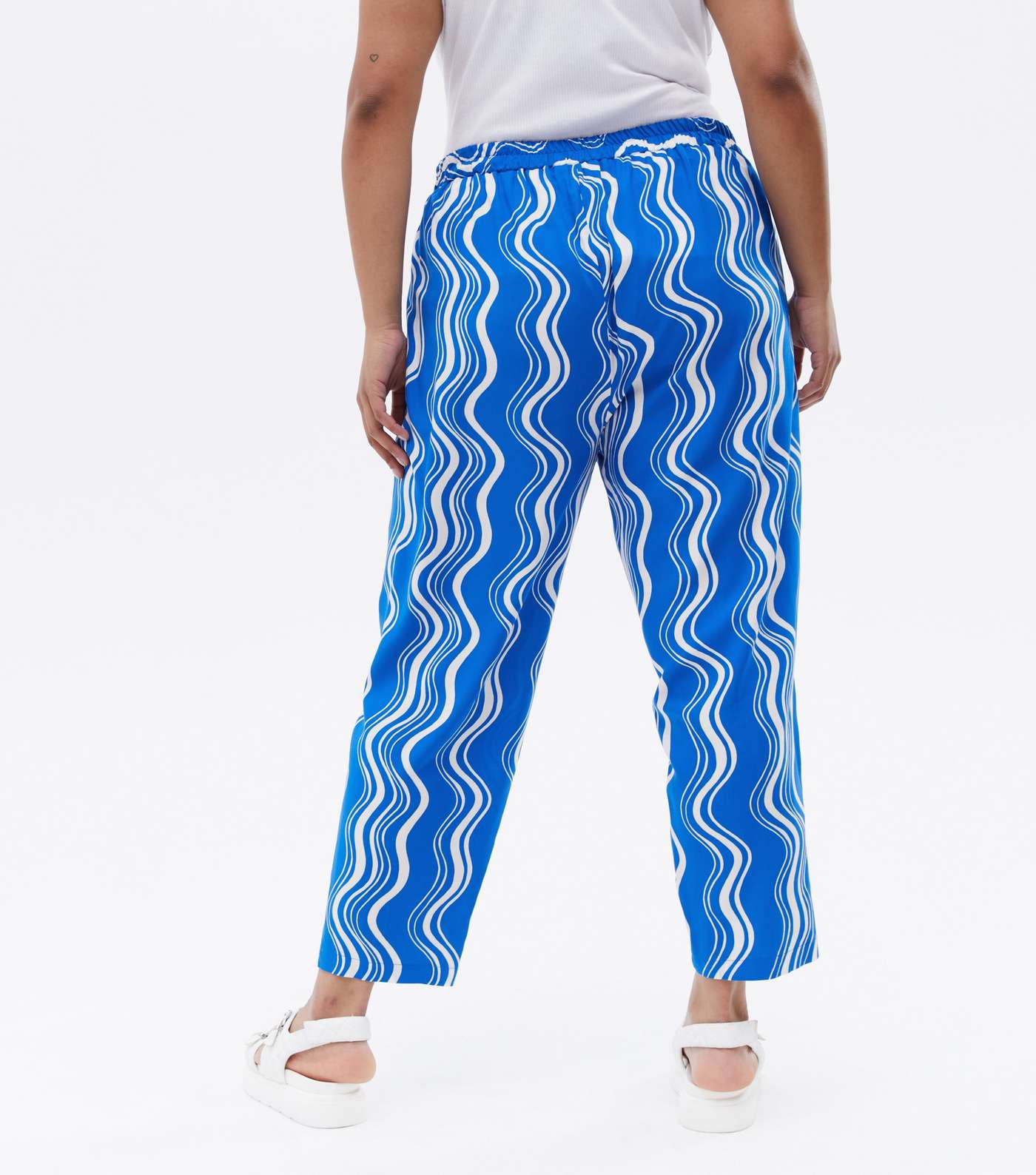 Curves Blue Swirl Tie Waist Joggers Image 3