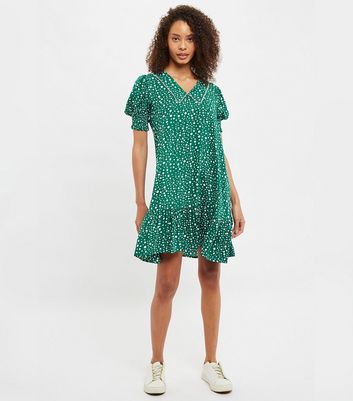 Damen Bekleidung Louche Green Spot Frill Collared Mini Dress