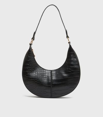 Black Faux Croc Scoop Shoulder Bag New Look