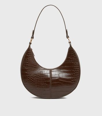 Brown croc shoulder bag hotsell