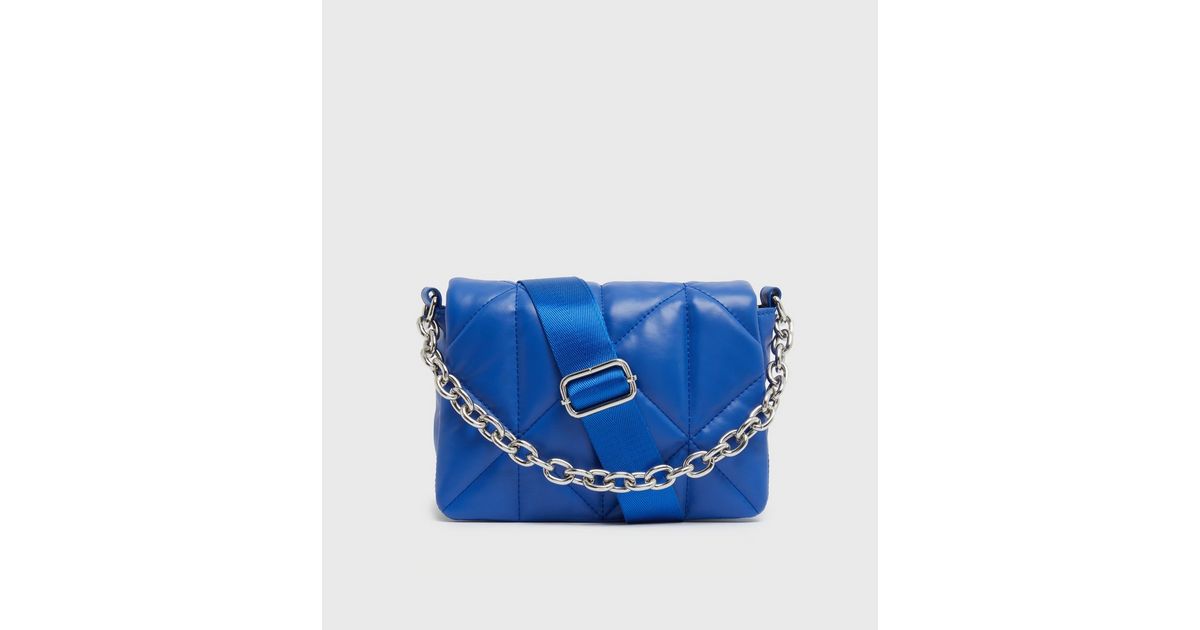 Bright Blue LeatherLook Chain bed Shoulder Strap Cross Body Bag