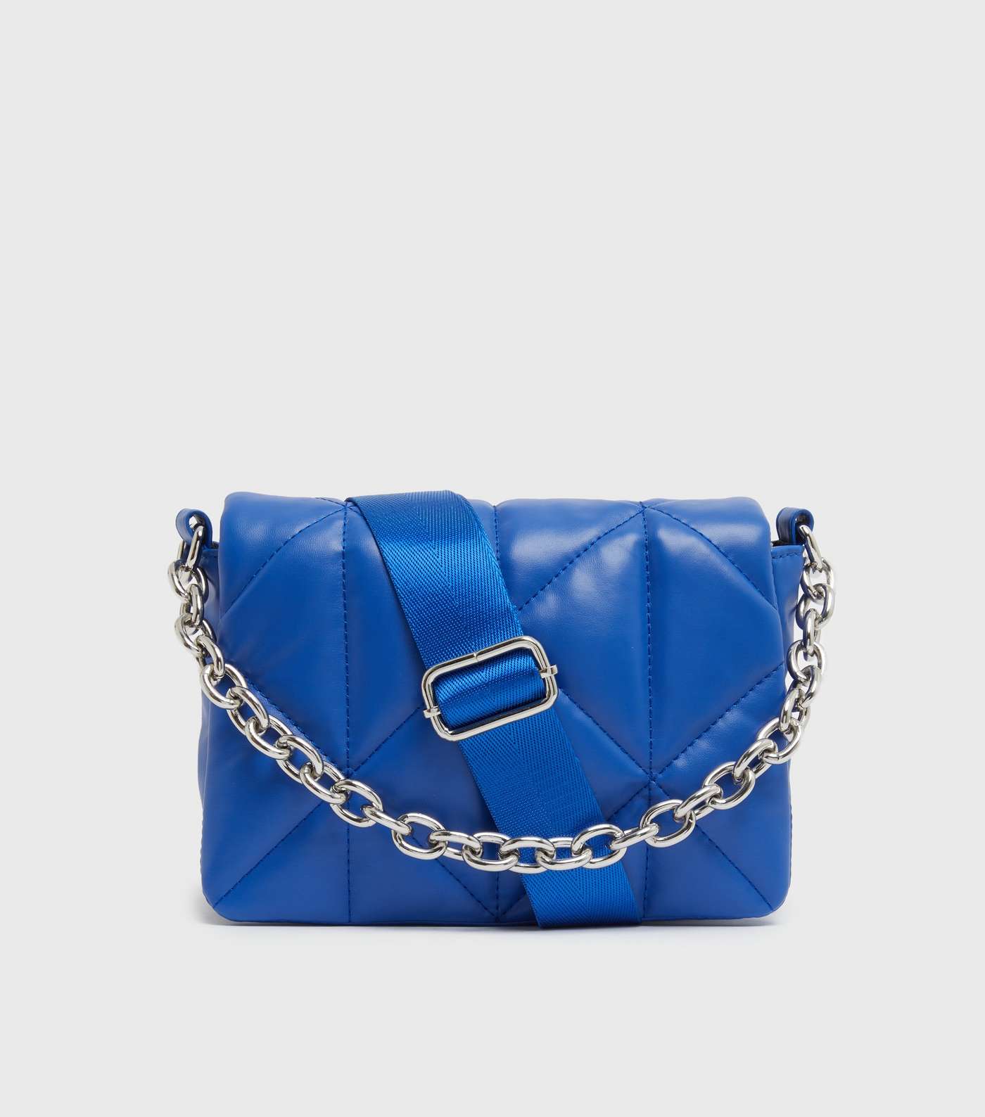 Bright Blue Leather-Look Chain Webbed Shoulder Strap Cross Body Bag