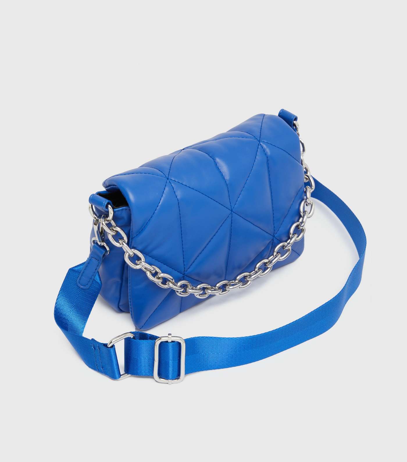 Bright Blue Leather-Look Chain Webbed Shoulder Strap Cross Body Bag Image 3