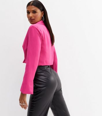 Click to view product details and reviews for Bright Pink Crop Wrap Blazer New Look.