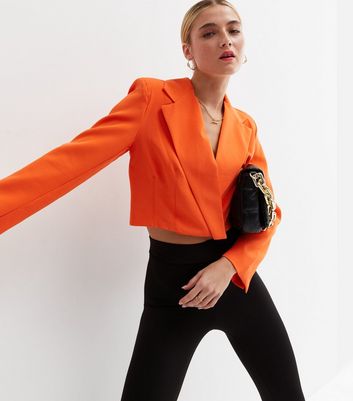 Bright Orange Crop Wrap Blazer New Look