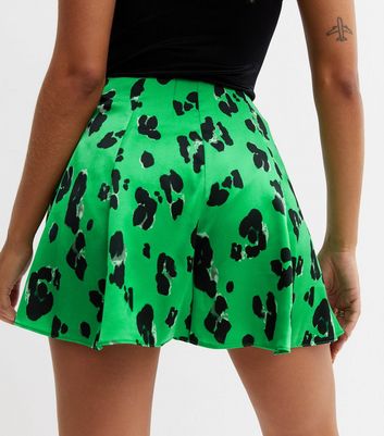 Green Leopard Print Satin Flippy Shorts | New Look