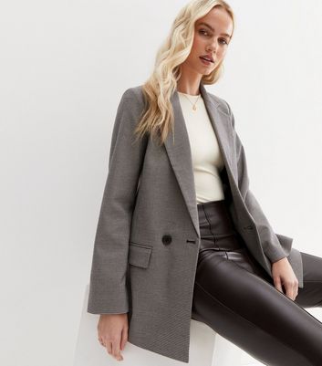 Camel Heritage Check Double Breasted Oversized Blazer New Look