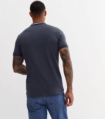 Men's Dark Grey Jacquard Polo Shirt New Look