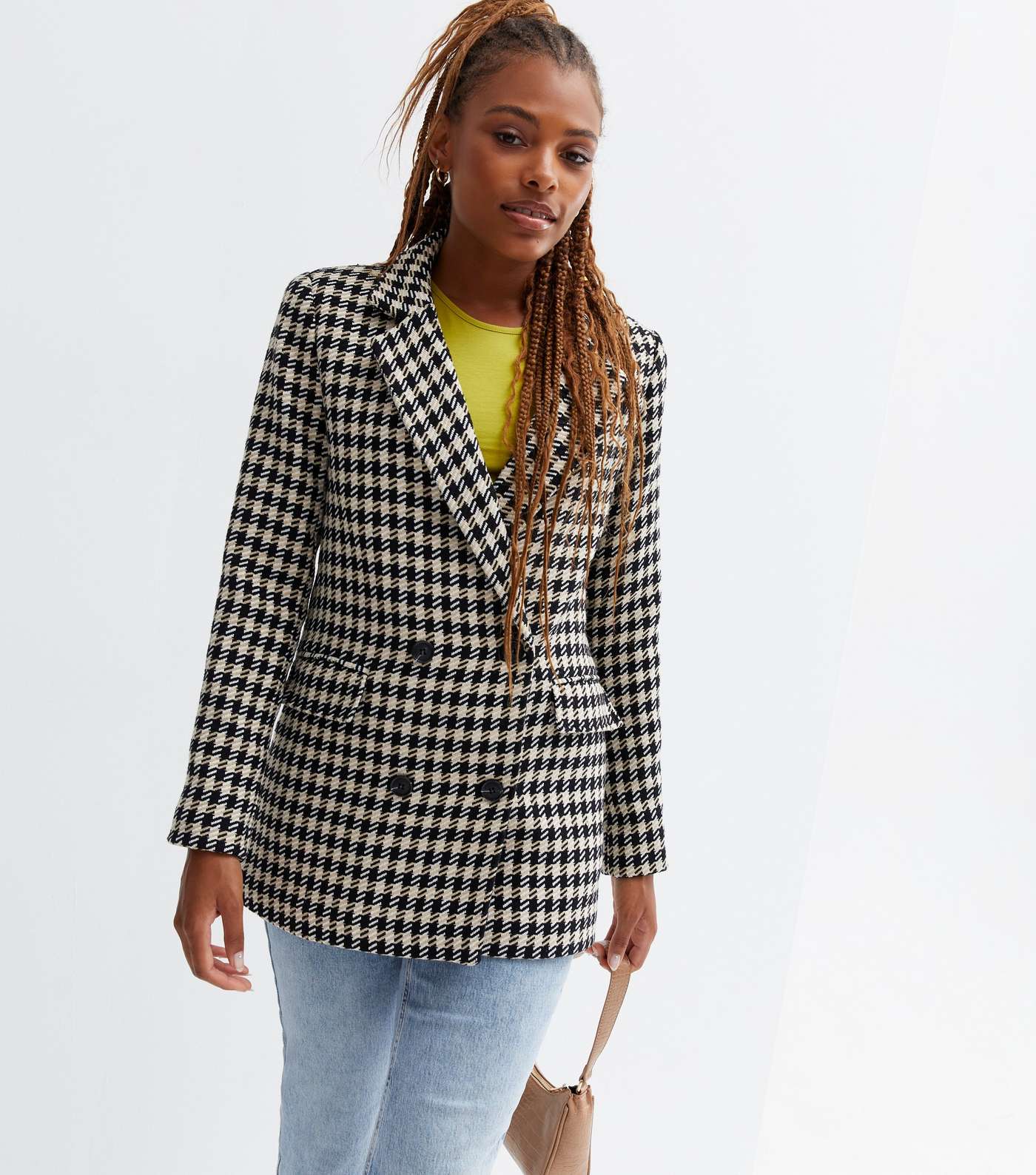 Brown Check Double Breasted Oversized Blazer Image 3
