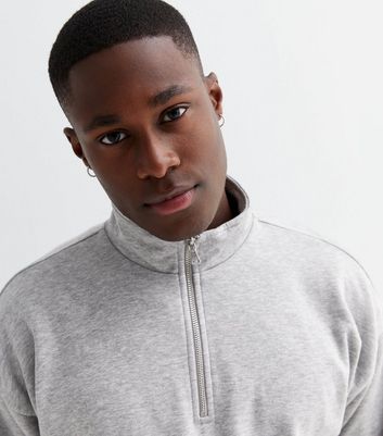 Grey Marl Zip Funnel Neck Sweatshirt 