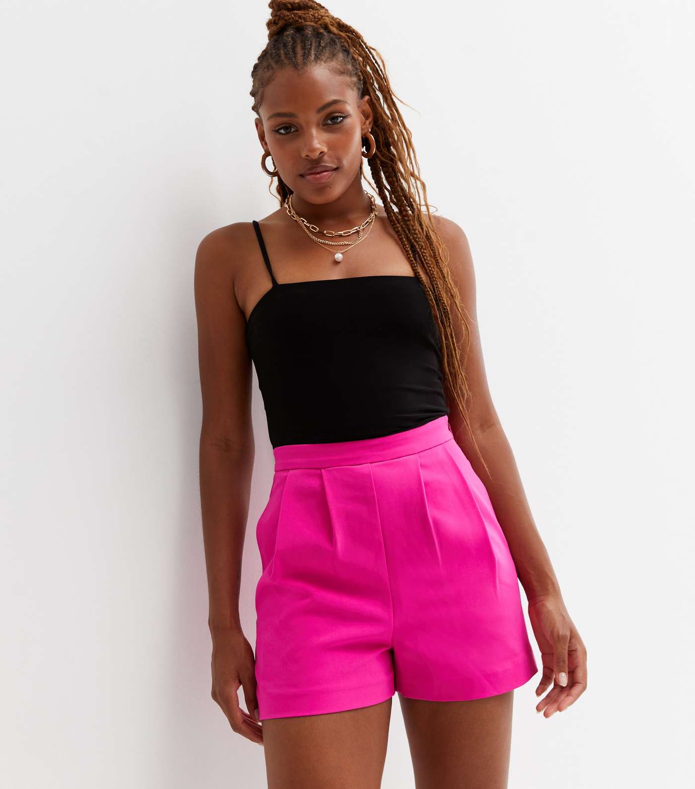 Bright Pink High Waist Tailored Shorts