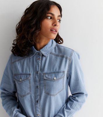 Light wash best sale denim shirt womens